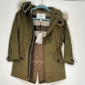 NWT Girls Olive Green Burberry Parka Coat -Size 8Y